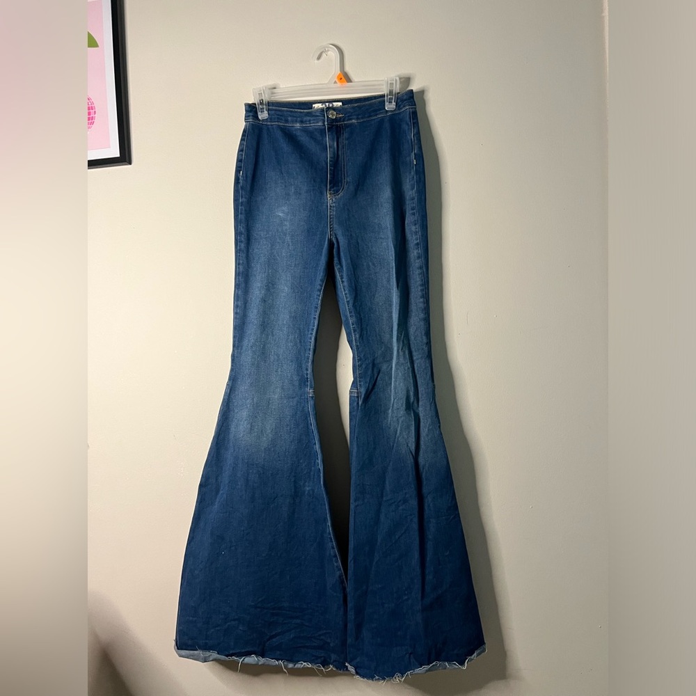 Free People Just Float On Women’s Dark Acid Washed Wide Leg Denim Jeans